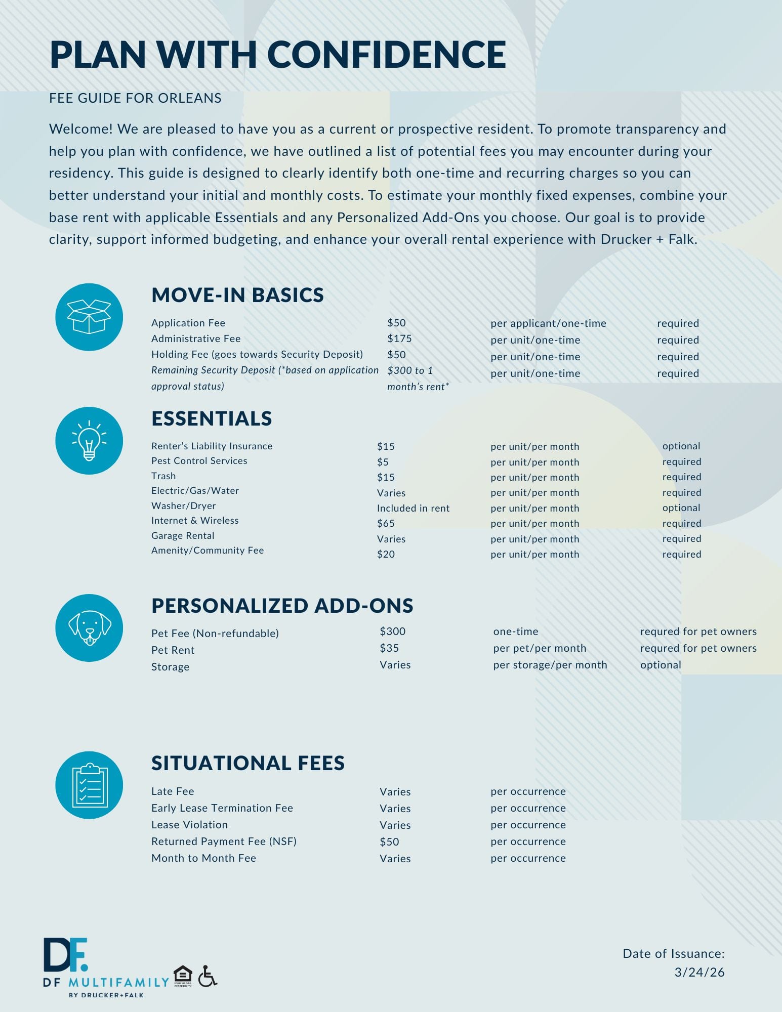 Fee Guide for Orleans - Please call our leasing office for more details